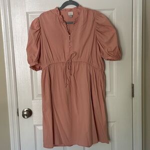 A New Day Pink Mini Dress with Cinch Tie Waist and Puff Sleeves Size M